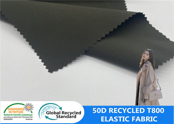 50D 100% recyklingowana plastikowa tkanina na butelki T800 poliestrowa rozciągliwa wiatrówka wodoodporna elastyczna tkanina