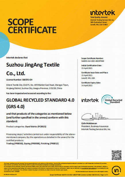 Chiny Suzhou Jingang Textile Co.,Ltd Certyfikaty